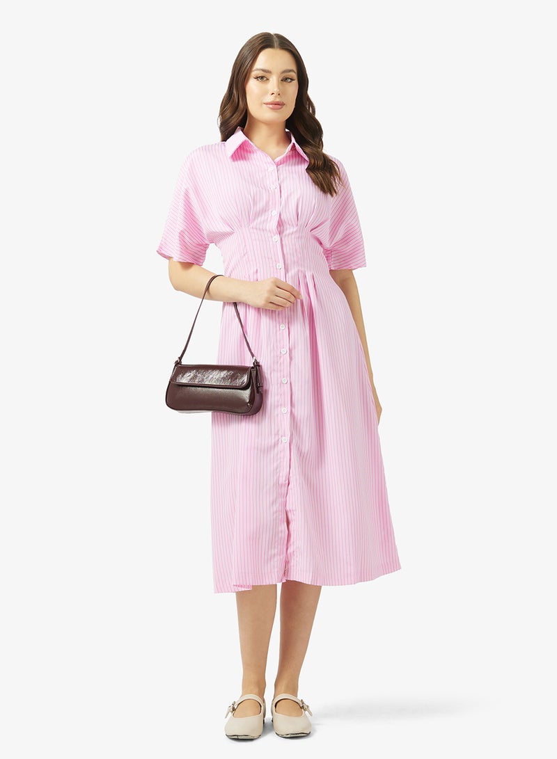 Ginger Button Up Pinstripe Shirt Dress - Image 4